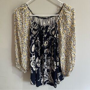 Cupio Floral Blouse - Yellow, Blue, White